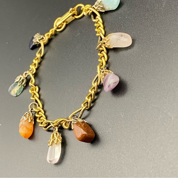 Gemstone Pebble Nugget Charm Bracelet Semi Precious Polished Stones - Picture 9 of 9